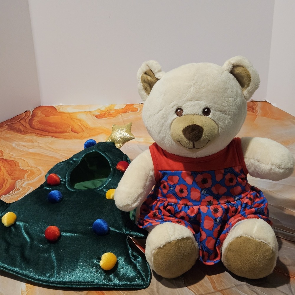 Build A Bear Teddy Bear Plush 2 Outfits Christmas Tree Costume Dress BAB